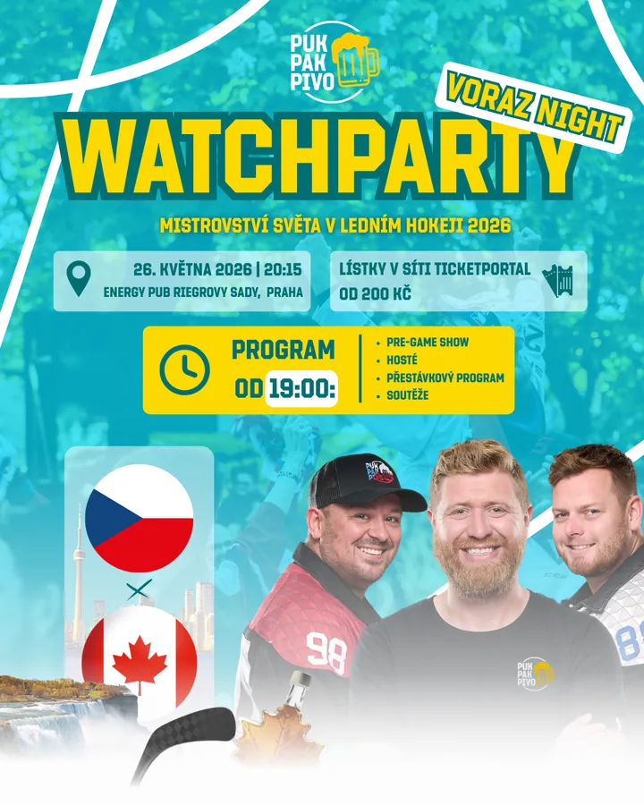 Watchparty Česko–Kanada, 26. 5. 2026 20:15, Voraz Night. Program od 19:00.