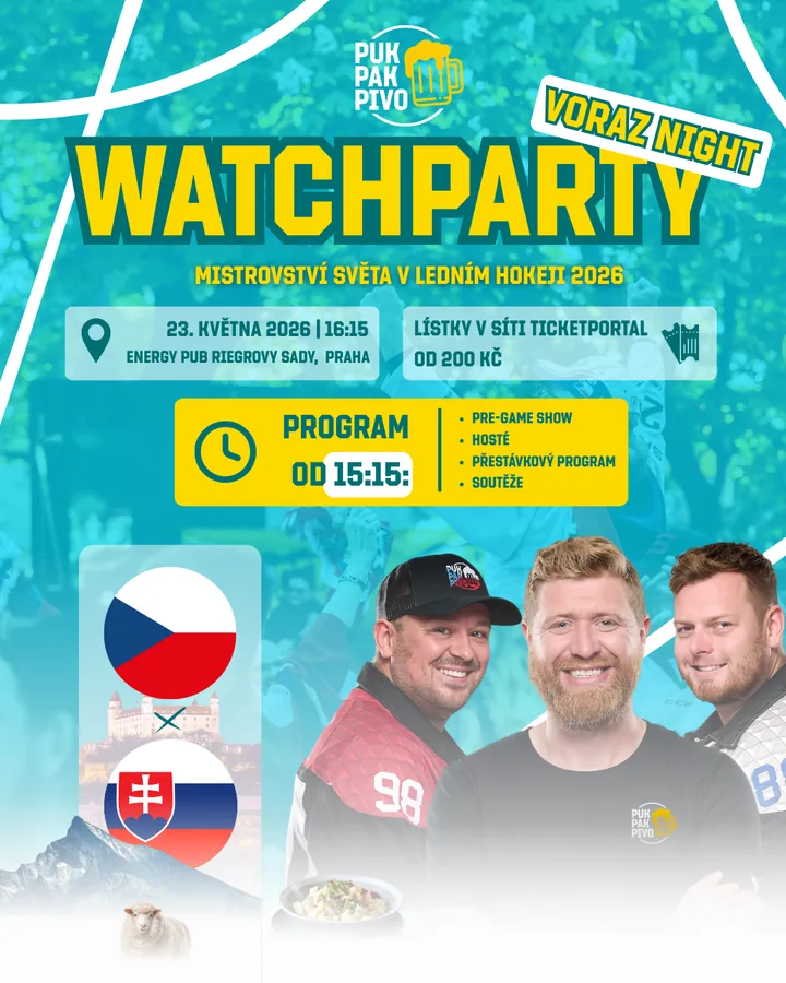Watchparty Česko–Slovensko, 23. 5. 2026 20:15, Voraz Night, derby.